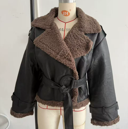 Winter and autumn long-sleeved fur-coated one-piece short coat