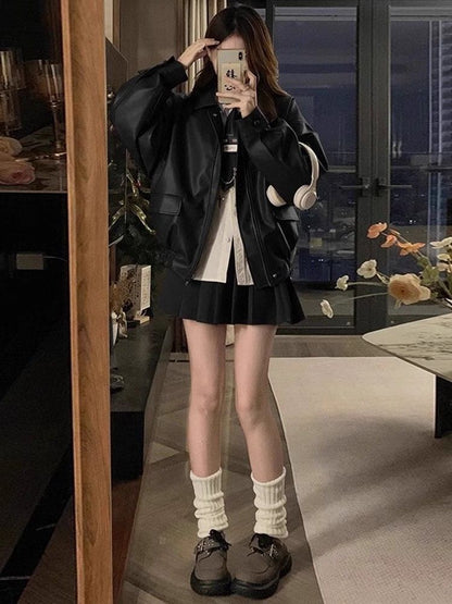 Vintage PU Leather Jacket for Women