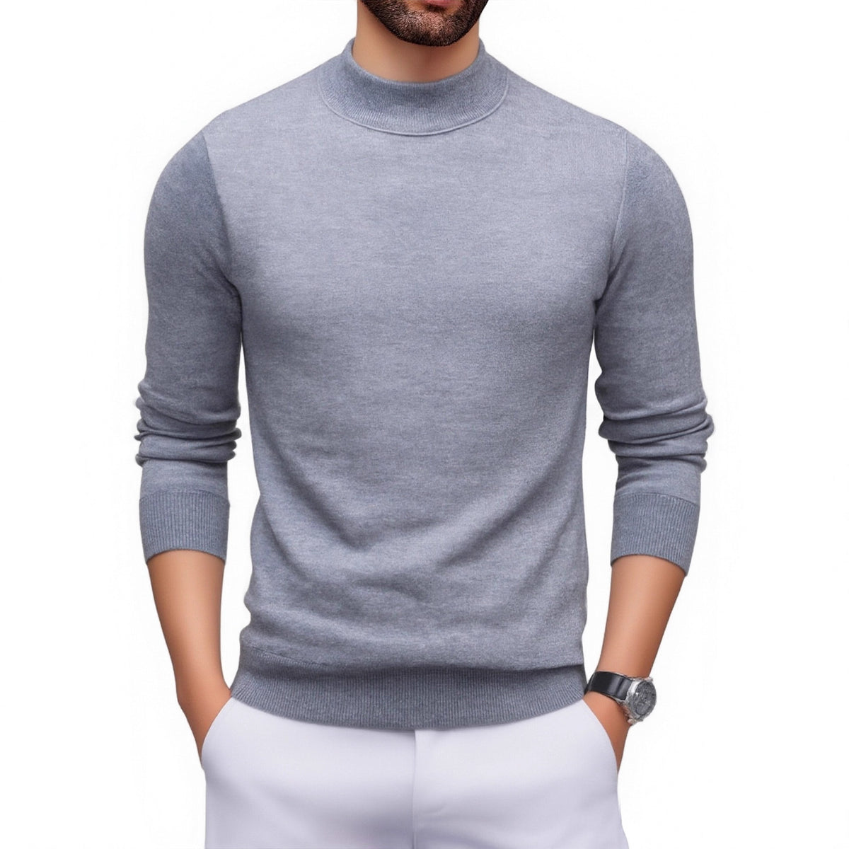 Men's Thickened Fleece-Lined Crew Neck Knit Sweater Autumn Winter
