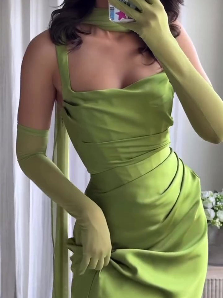 Elegante geplooide maxi-jurk met jarretels