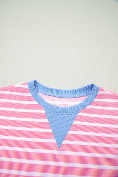 Gestreepte top met contrasterende bies losse korte mouwen en shorts