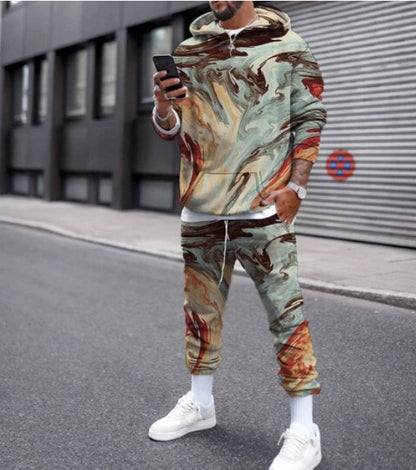 Modemerk Heren Losse Casual Hoodie Set Met Print