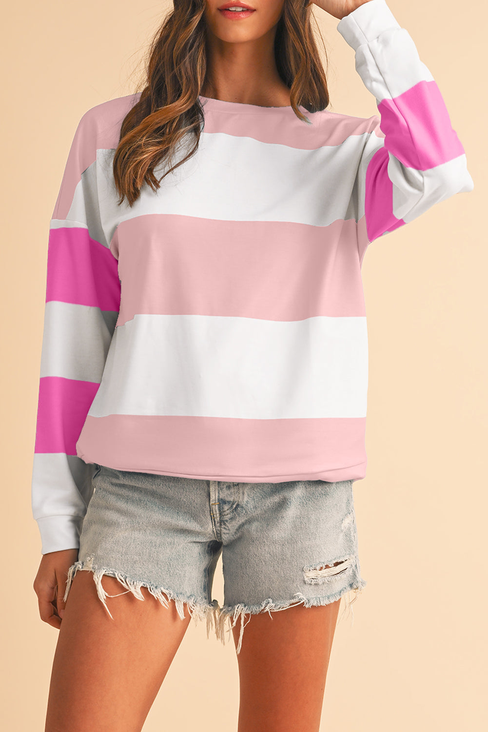 Sweatshirt met kleurblokken verlaagde schouders en lange mouwen