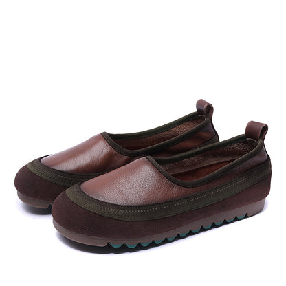 First Layer Cowhide Handmade Soft Bottom Colorblock Single-Layer Shoes