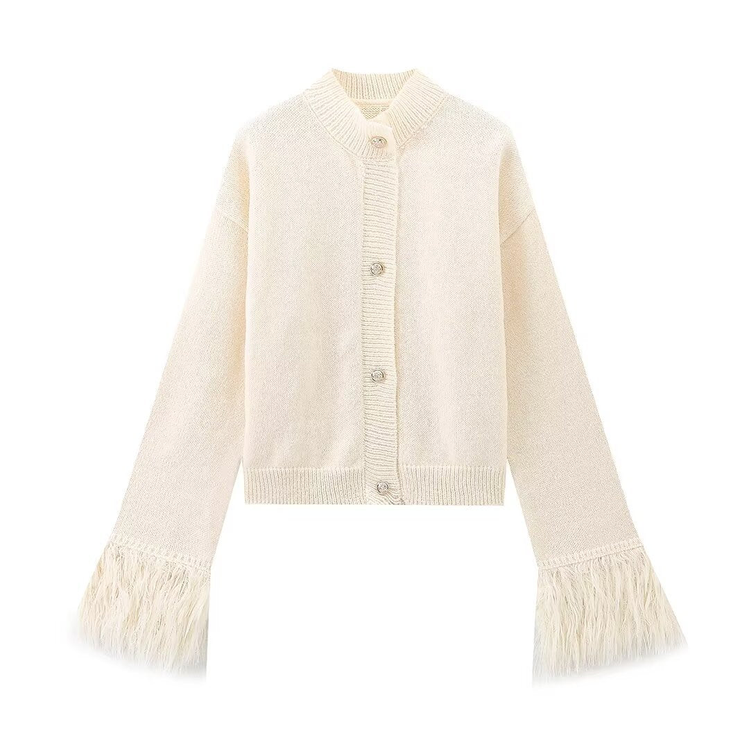 Women?s Fuzzy Cuff Button-Front Knit Cardigan