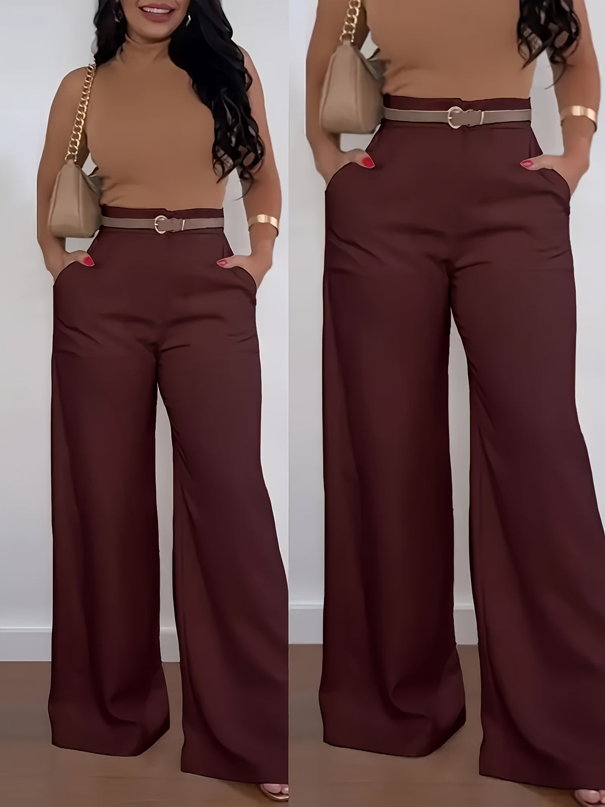 Women's Spring Mid-High Waist Wide Leg Straight Formal Pants