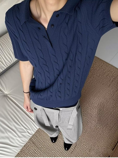 Retro Cable Knit Polo Shirt