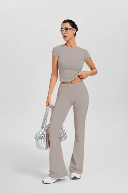 Women's Short Sleeve Flared Leg 2-Piece Yoga Set