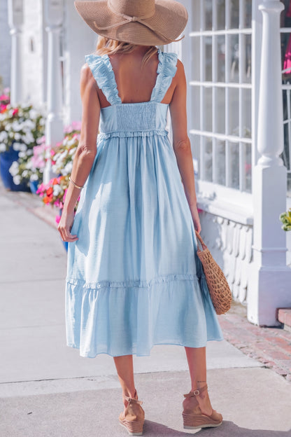 Effen mouwloos maxi-jurk met ruches en hoge taille
