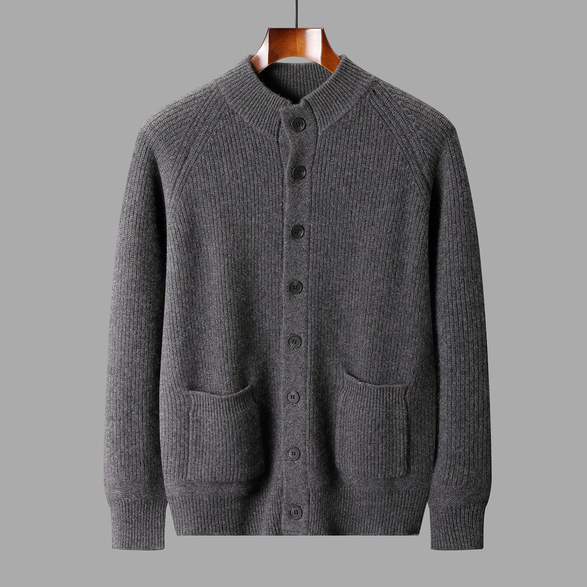 Men's Pure Cashmere V-Neck Cardigan Sweater Solid Color Long Sleeve Buttoned Knitwear