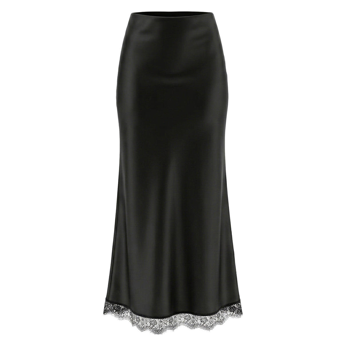 Women's High-Waisted Lace Satin A-Line Maxi Midi Skirt