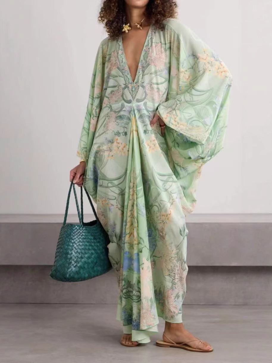 Flowy Printed V-Neck Dress