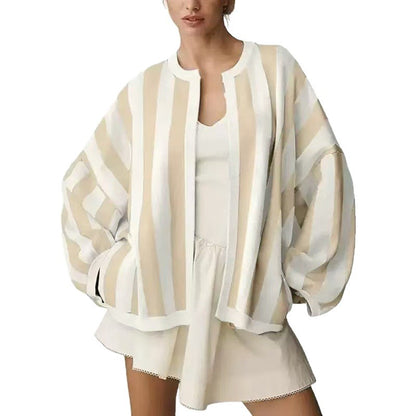 Women's Oversized Color-Block Striped Loose Knit Cardigan