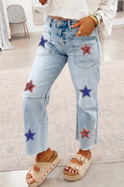Patriottische Pailletten Sterren Patch Zak Shift Jeans