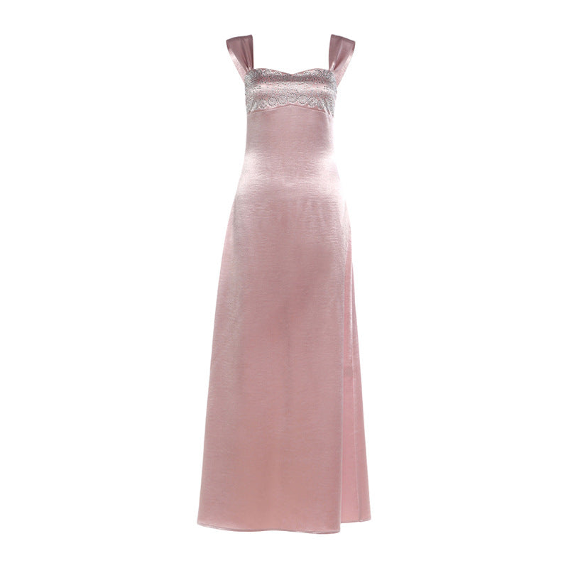 Elegant Rhinestone Backless Long Dress