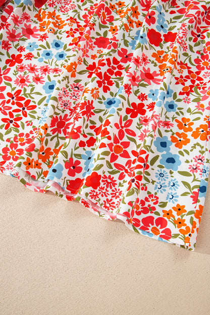 Plus size mini-jurk met knoopsluiting V-hals luipaard of bloemenprint losse pasvorm