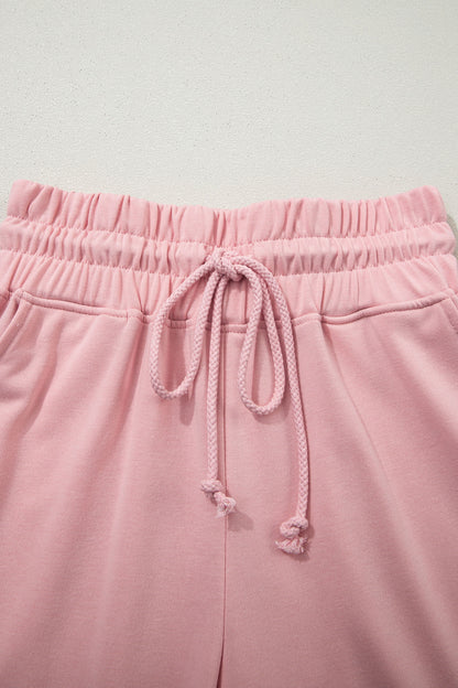 Effen losvallend T-shirt en broek met trekkoord en wijde pijpen  2-delige set
