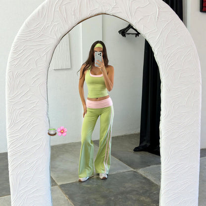 Women's Two-Piece Color-Block Halter Top and Straight-Leg Pants Set