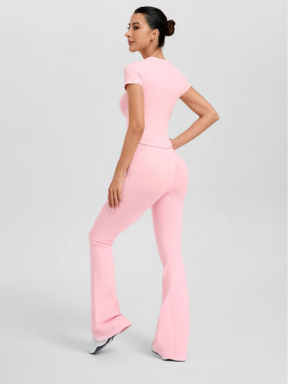 Women's Short Sleeve Flared Leg 2-Piece Yoga Set