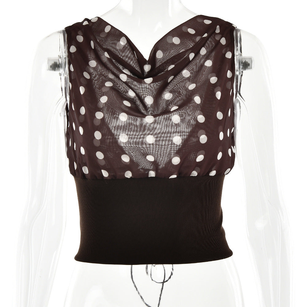 Polka Dots Schuine Schouder Top Met Vetersluiting Of Als Set Met Broek