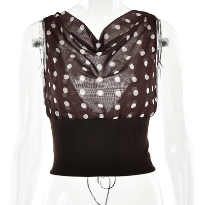 Polka Dots Schuine Schouder Top Met Vetersluiting Of Als Set Met Broek