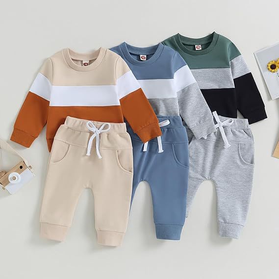 Baby Boy Color Block Long Sleeve Sweatshirt and Trousers Cotton Set