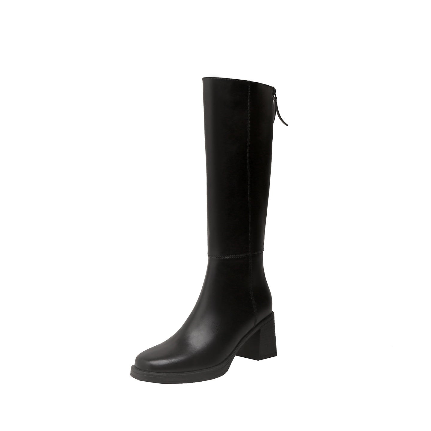 Cowhide Leather Women's Riding Boots Thick Sole High Boots