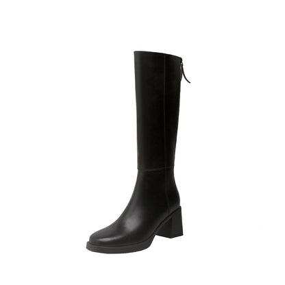 Cowhide Leather Women's Riding Boots Thick Sole High Boots