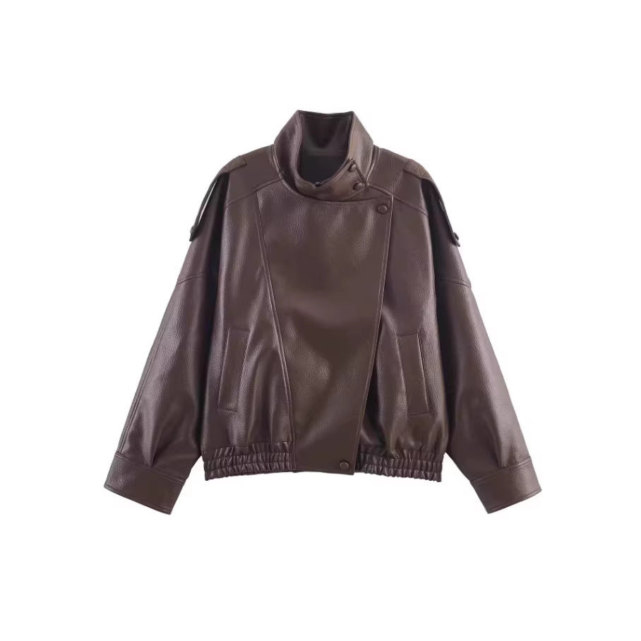 Womens Retro Pebbled Leather Jacket