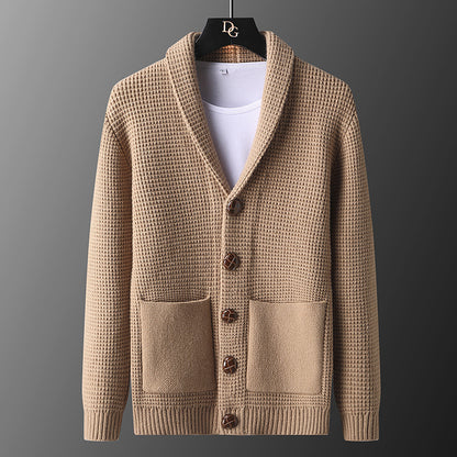 Slim fit gebreide herencardigan met zakken en omgeslagen kraag