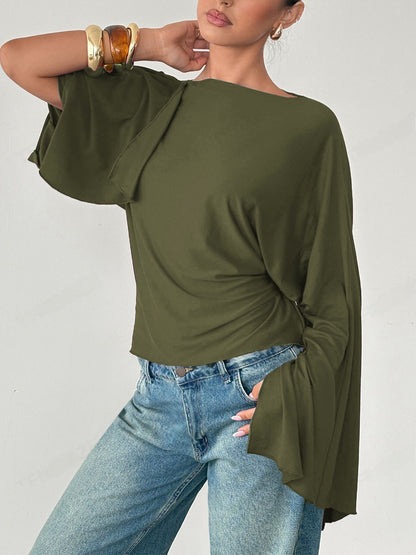 Casual gebreide slim fit top met lange wijde mouwen en strik op de rug