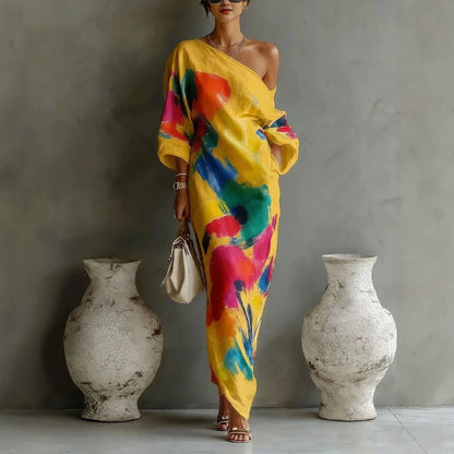French Style Printed Dress and Pants Set