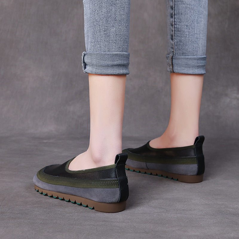 First Layer Cowhide Handmade Soft Bottom Colorblock Single-Layer Shoes