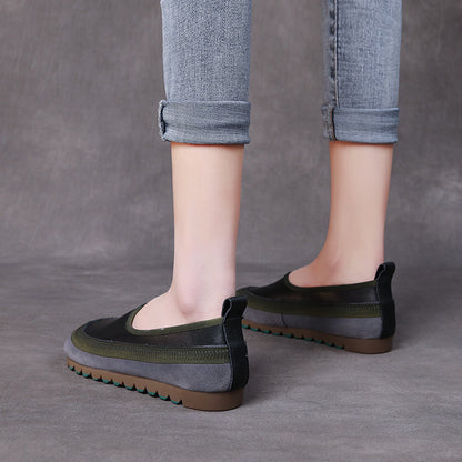 First Layer Cowhide Handmade Soft Bottom Colorblock Single-Layer Shoes
