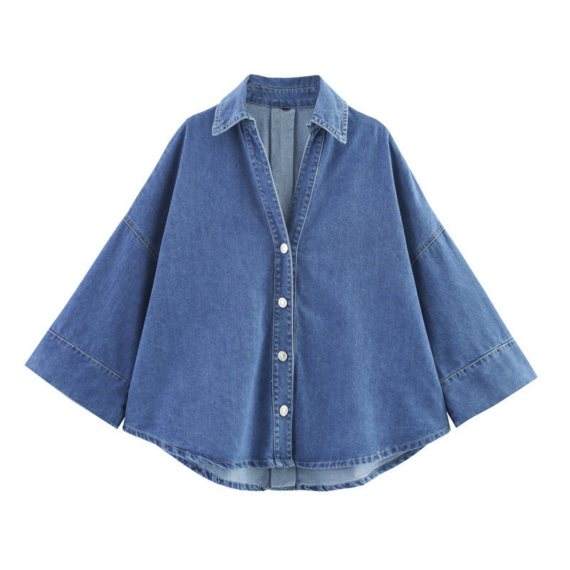 Wide Sleeve Denim Shirt and Pleated Pants