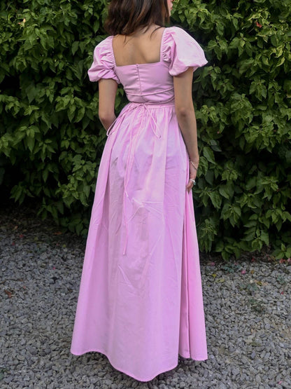 Maxi-jurk met pofmouwen en strik