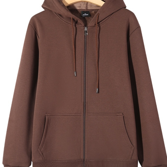 Zip-Up Hooded Cotton Cardigan Sweatshirt