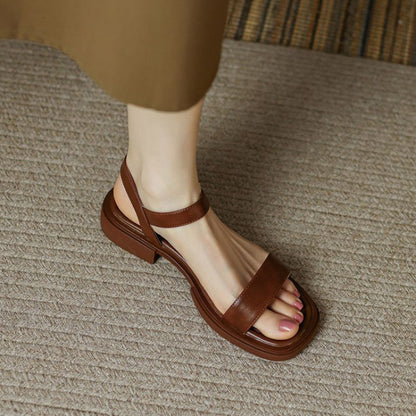 Women Retro Strapped Sandals Low Heel Comfortable Flats