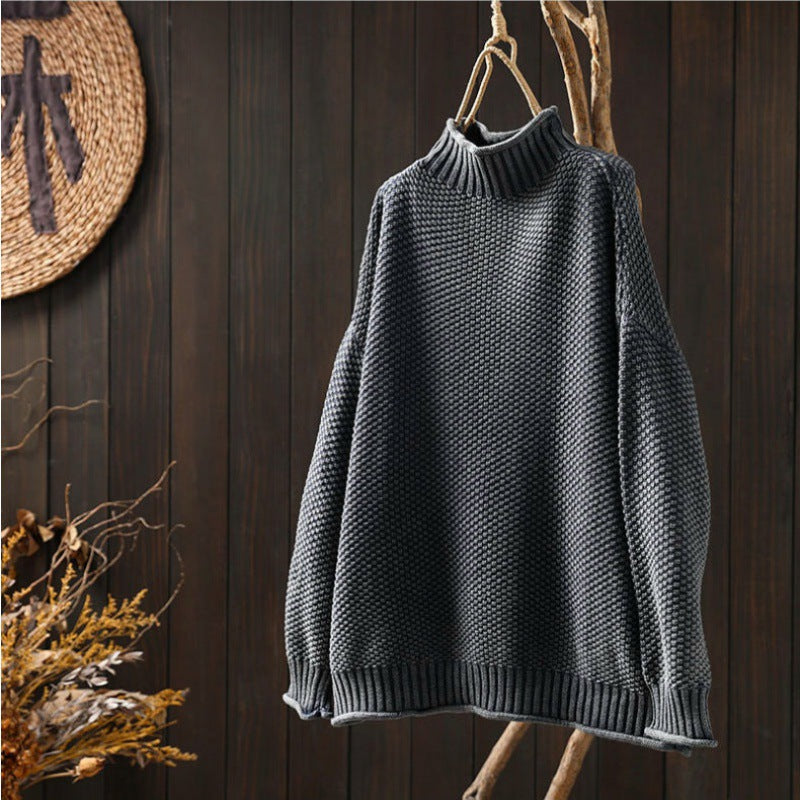 Womens Vintage Half Turtleneck Oversized Sweater