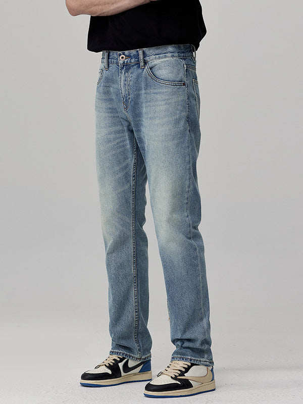 Straight Fit Washed Denim Jeans for Men