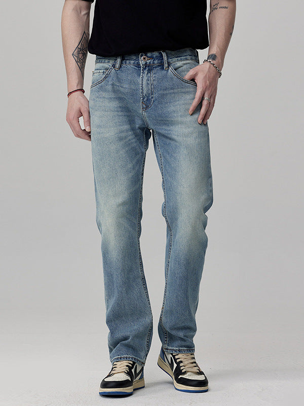 Straight Fit Washed Denim Jeans for Men