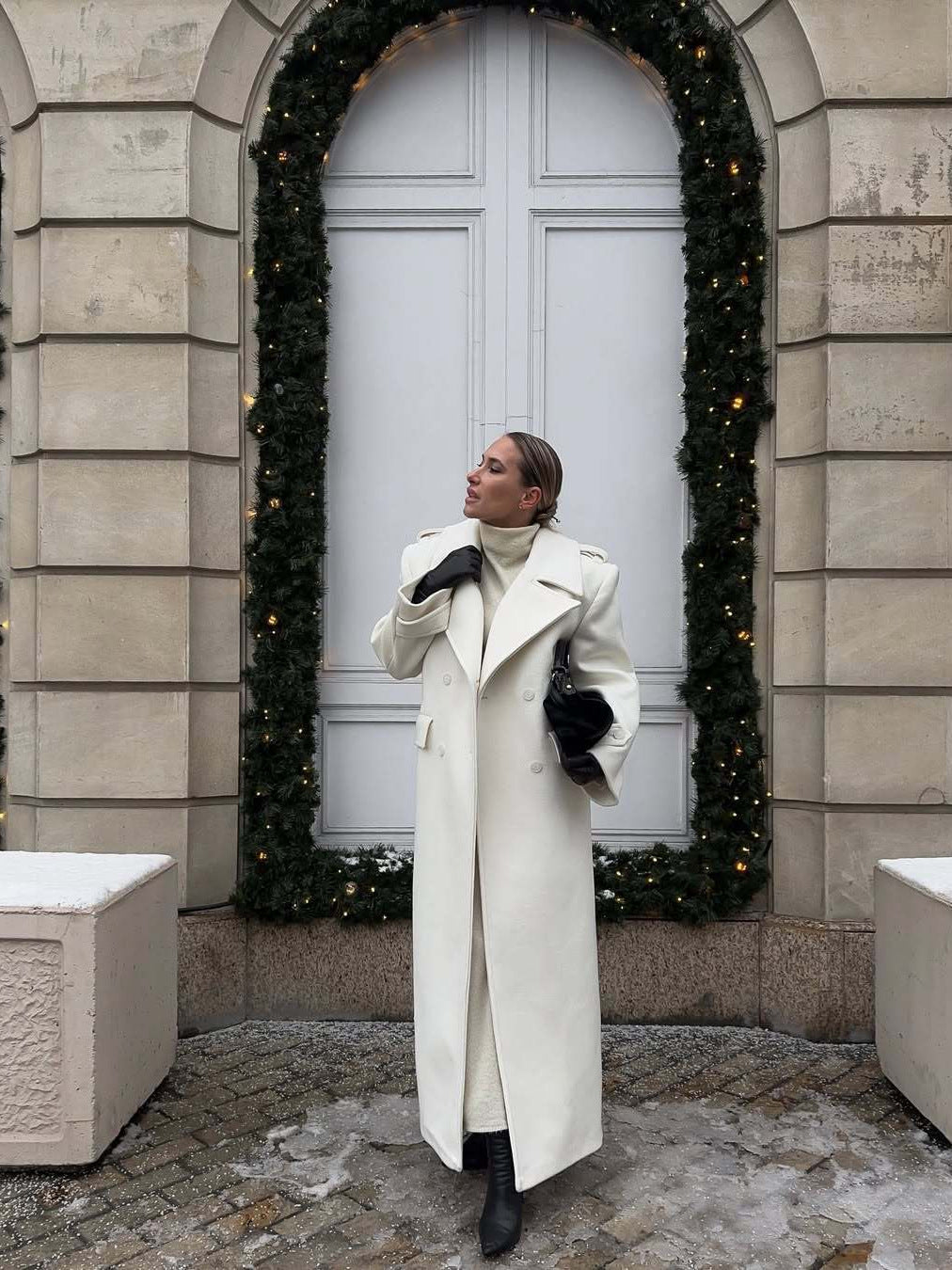 Women Casual Stand Collar Single Breasted Tie Long Coat