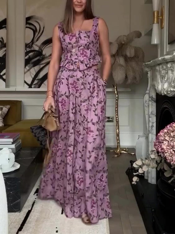 Set met bretels en wijde broek met bloemenprint