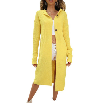 Effen Kleur Gebreid Cardigan Met Capuchon