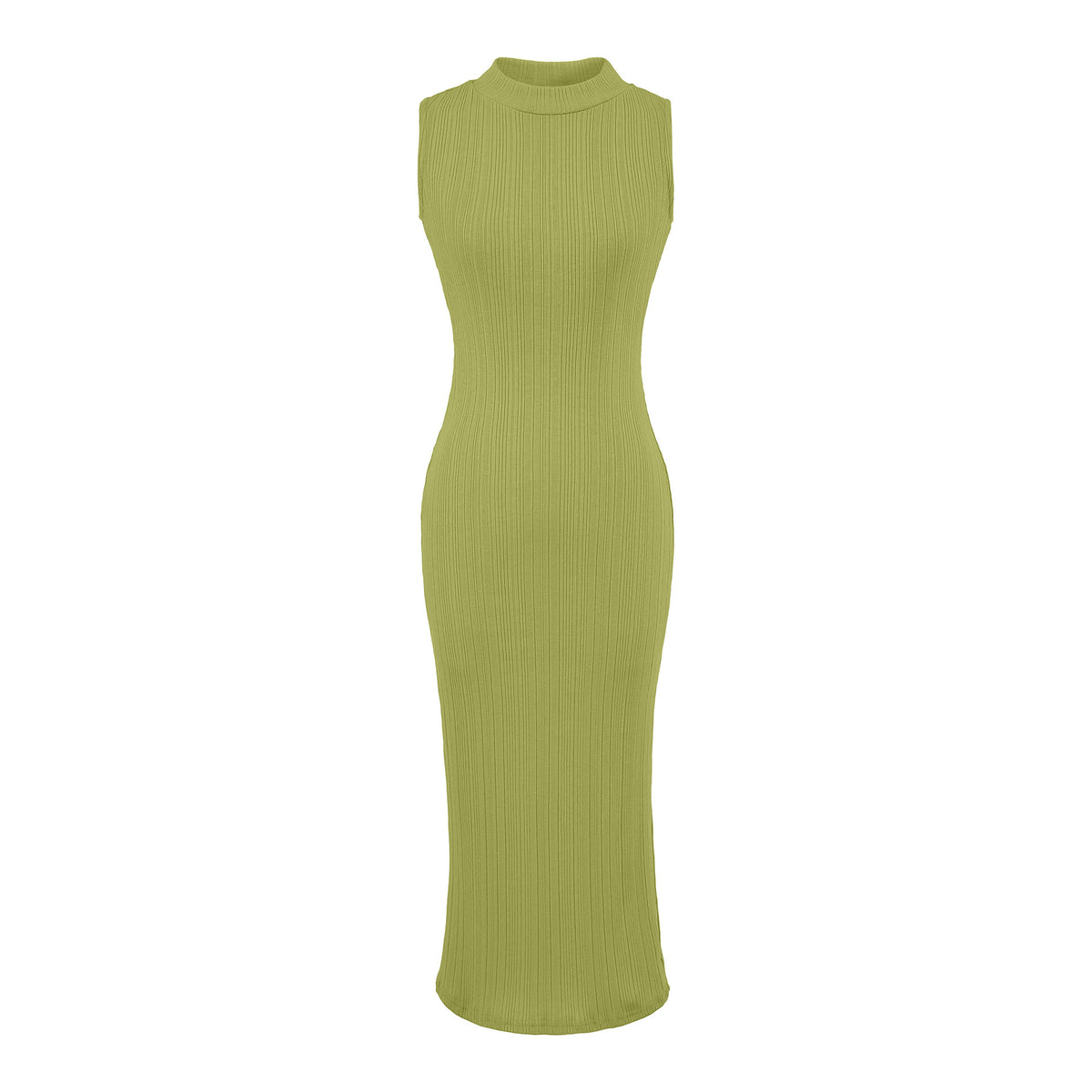 Sleeveless Ribbed Knit Dress with Slit