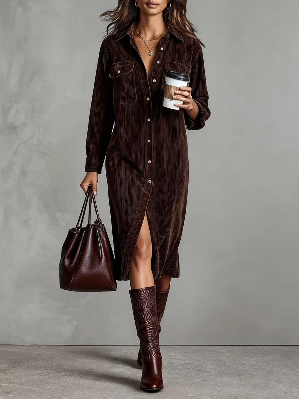 Womens Corduroy Shirt Dress