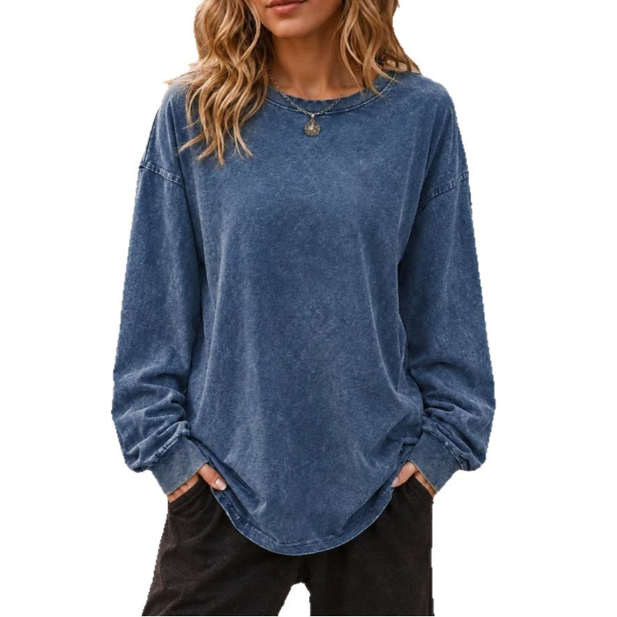 Unisex Vintage Oversized Long Sleeve Cotton Blend Pullover Top