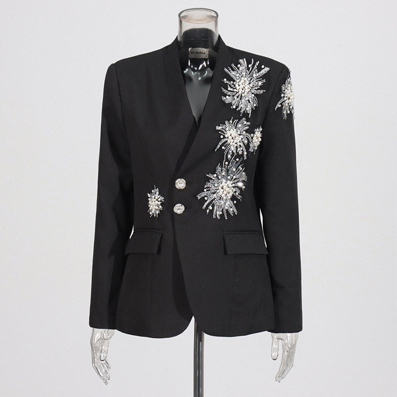 V-Neck Rhinestone Blazer for Women