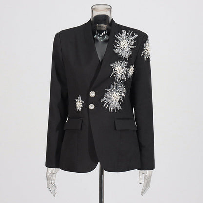 V-Neck Rhinestone Blazer for Women