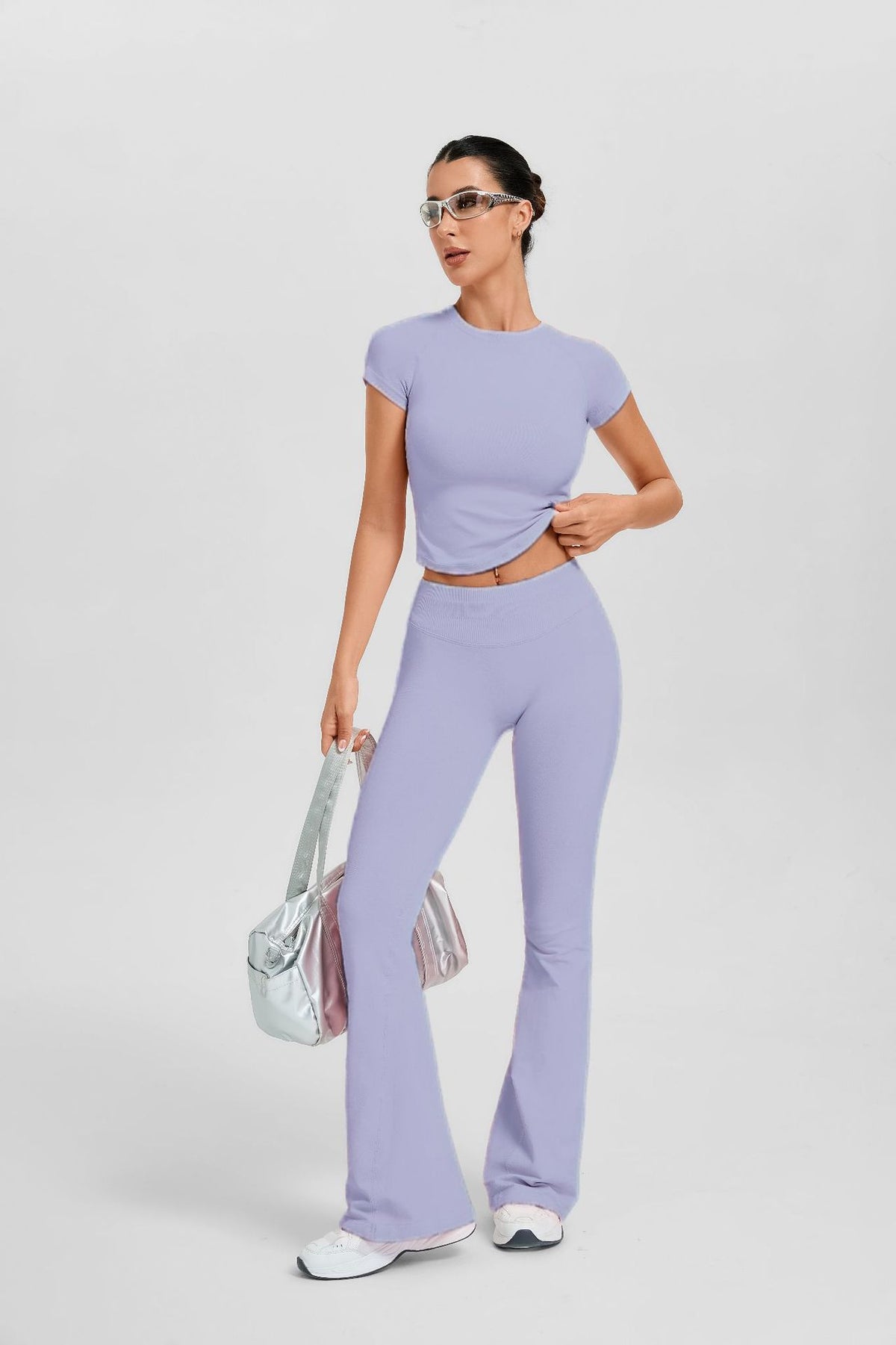Women's Short Sleeve Flared Leg 2-Piece Yoga Set
